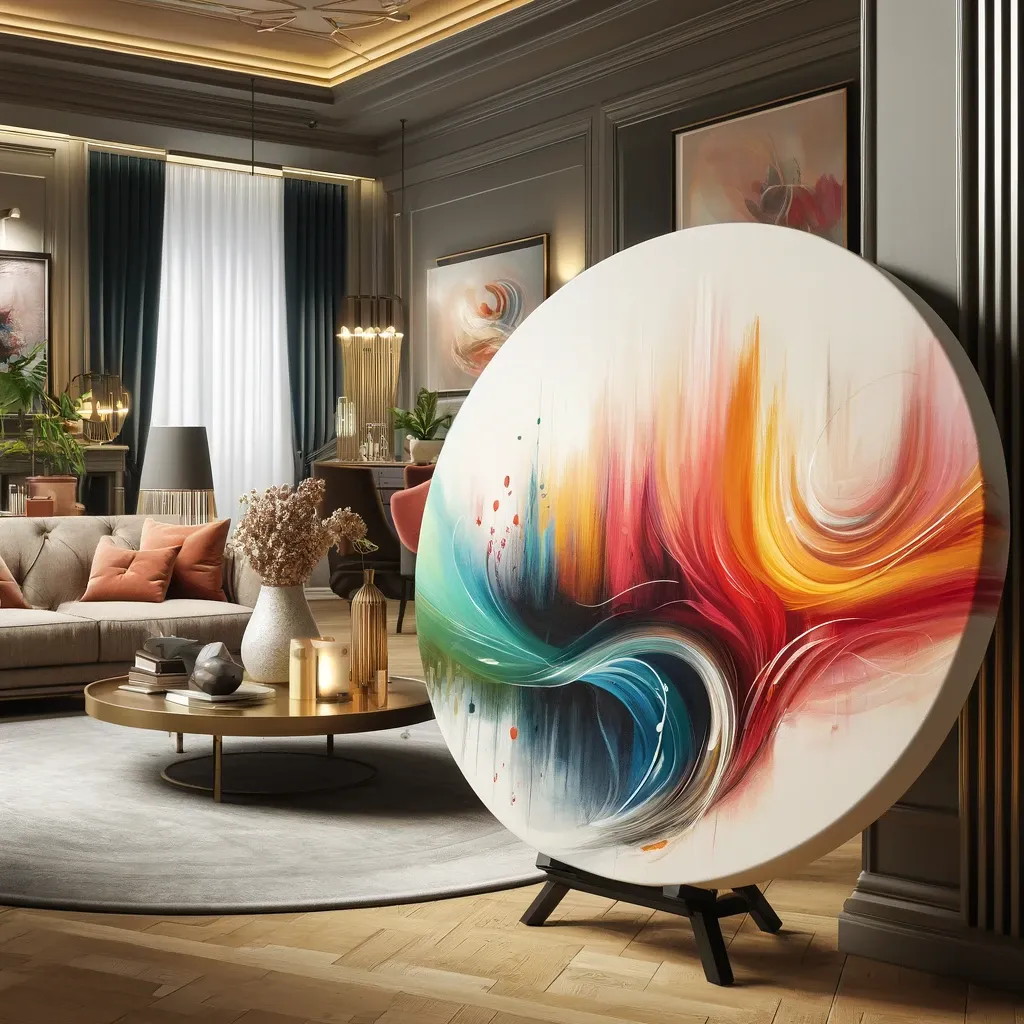 Rundes Leinwandgemälde im Wohnzimmer