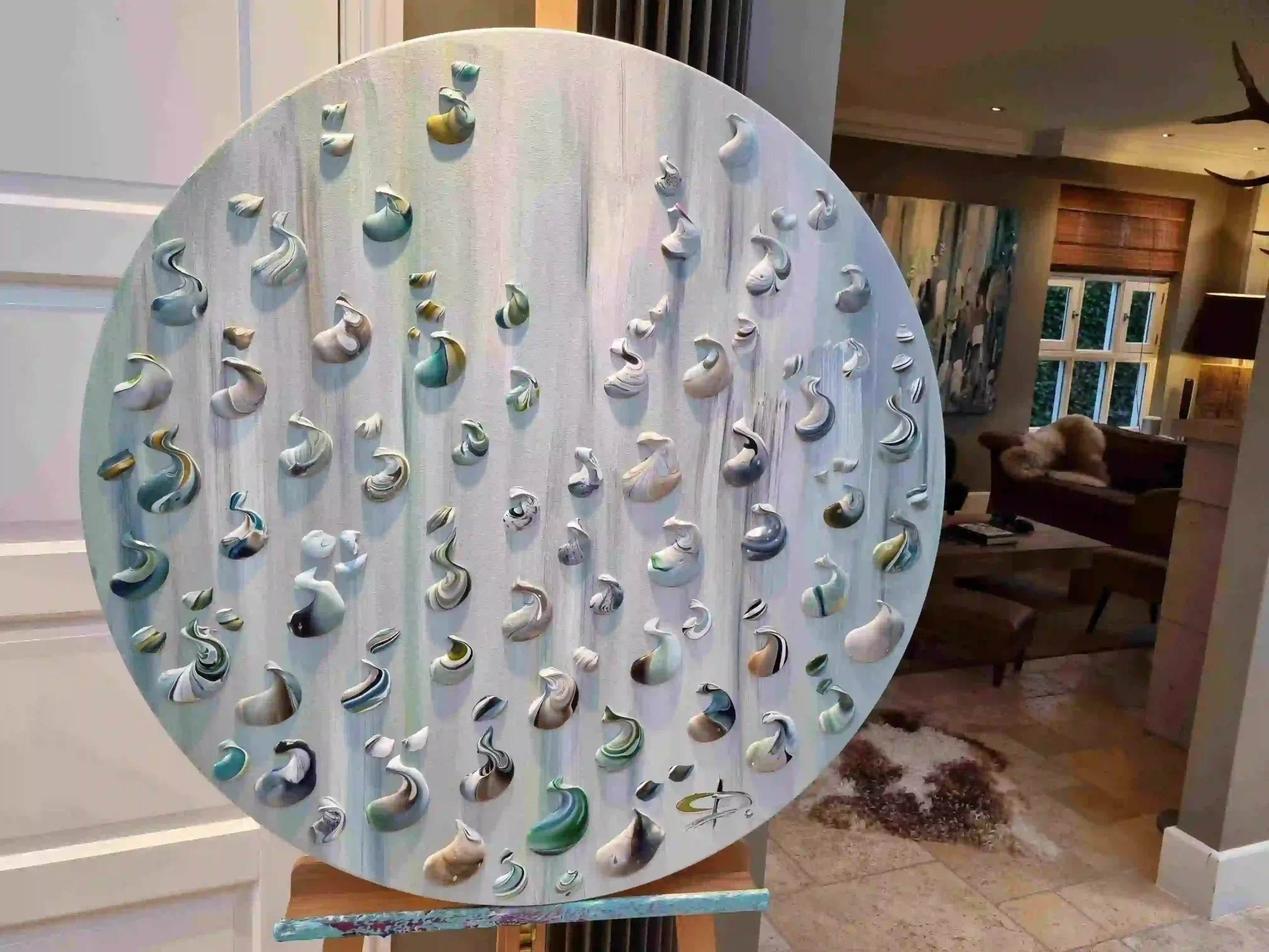 Gemälde Morgentau auf runder Leinwand 110 cm von Cissi Driessen