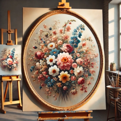 Florales Motiv auf ovaler Leinwand