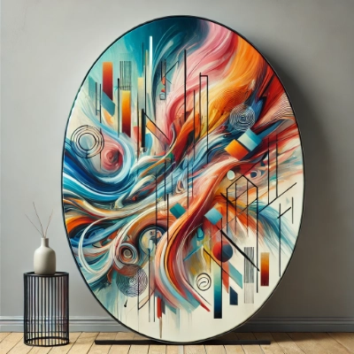 Abstrakte Kunst auf ovaler Leinwand
